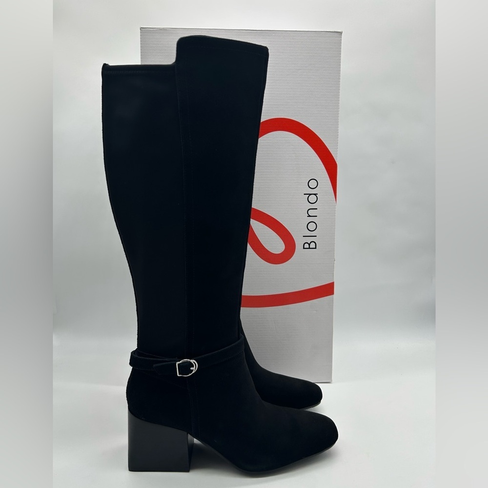 Blondo Twyla Waterproof Tall Boots Black Suede 7M Block Heel New With Box - Picture 12 of 12